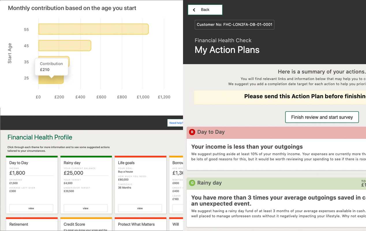 Some screenshots of the interview assistant app showing some of the graphs and insights (left) and action plan (right)